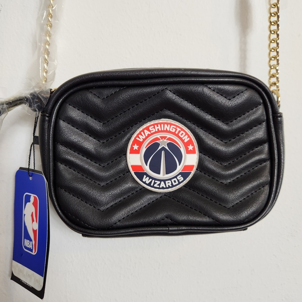 FISLL NBA Washington Wizards Crossbody Bag Black Quilted Gold Chain Purse NWT